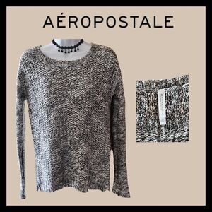 AEROPOSTALE Women's 100% Acrylic Grey/White Long-Sleeve Scoop Neck Knit Sweater